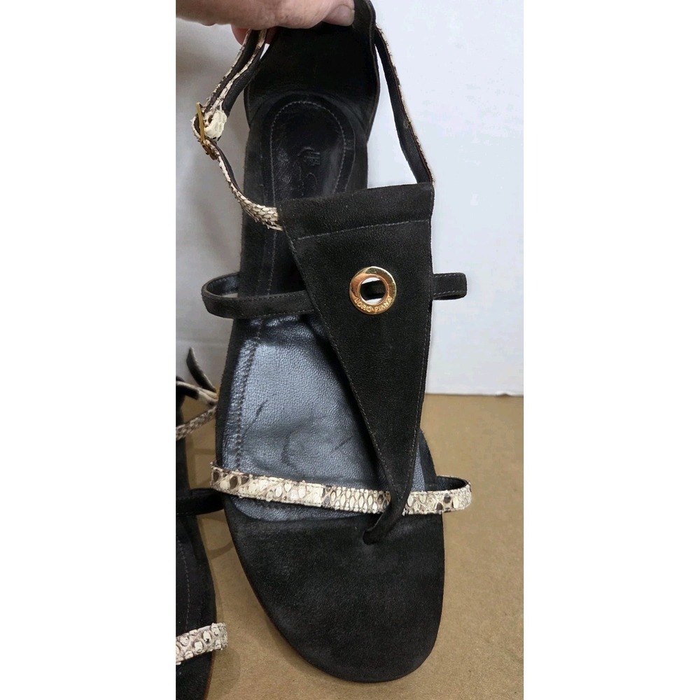 Loro Piana Sandals Black Suede Snakeskin Size 10 Authenticated - Picture 3 of 16